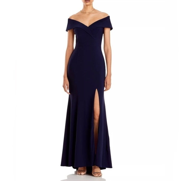 AQUA
Off-the-Shoulder Gown - 100% Exclusive Size 14 Navy long dress prom wedding - Picture 1 of 16
